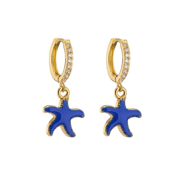 Starfish Rhinestone Hoop Earrings Zircon Enamel Gold Plated Jewelry