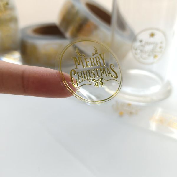 Custom Clear Christmas Gift Labels Stickers Round Transparent Sticker Self-Adhesive Cup Food Labels