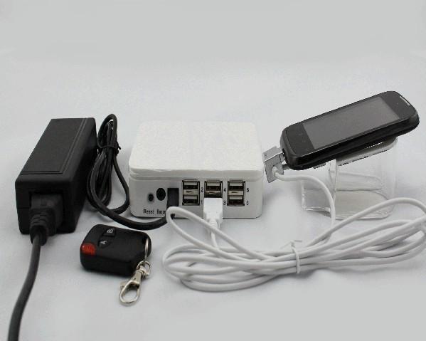 COMER Universal acrylic android tablet PC floor stand with alarm and charging 8 port systems