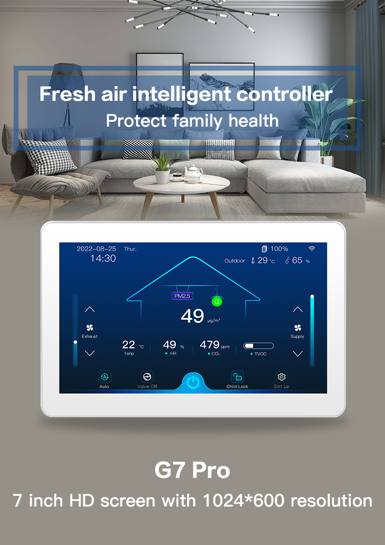 7 Inch LCD Color Touchscreen Smart HVAC Controller With Fresh Air Ventilation System