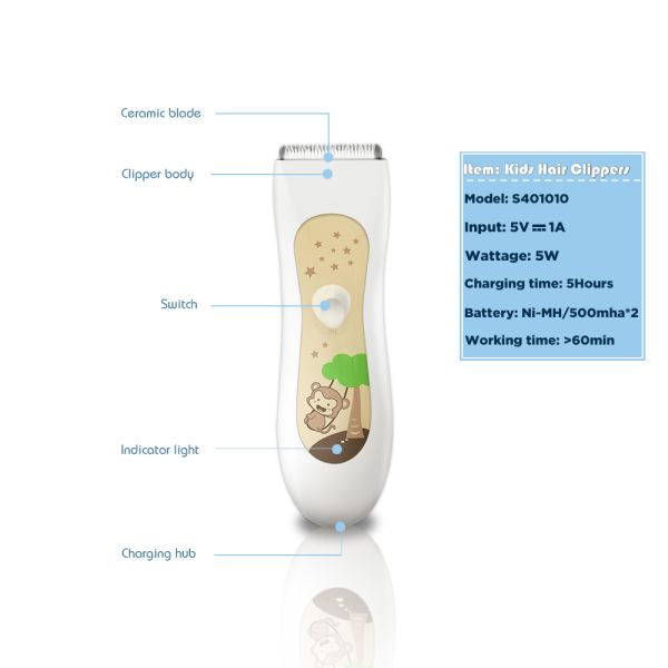 500mah X 2 Battery Electric Baby Hair Clippers And Trimmers Super Quiet