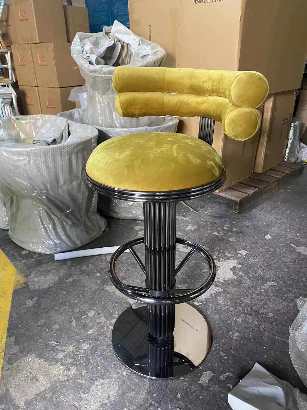 Luxury High Backrest Chair Coffee Stainless Steel Bar Chair High Stool For Restaurant