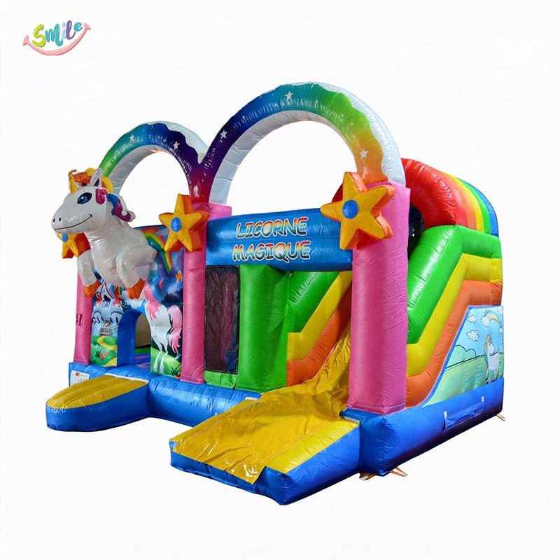 SMILE Commercial Grade Unicorn & Rainbow Themed Inflatable Bouncy Castle Slide Combo 5MX4M Easy Setup for Party Rentals