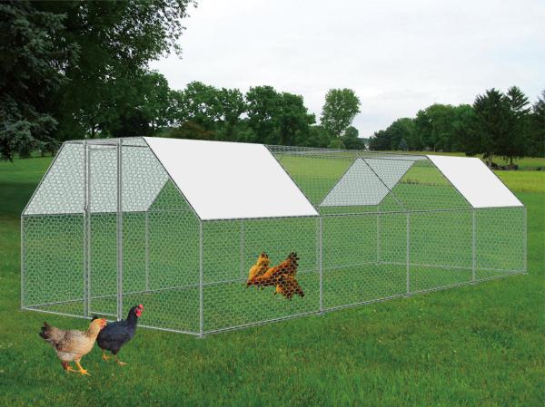 Metal Chicken Coop with Run Walk in Chicken Cage Poultry Habitat Supplies with Waterproof and Anti-Ultraviolet Cover
