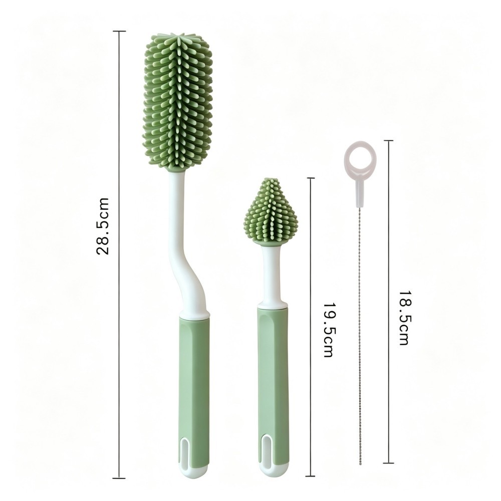 360 Degree Rotation Silicone Bottle Cleaning Brush Set For Nipple Straw