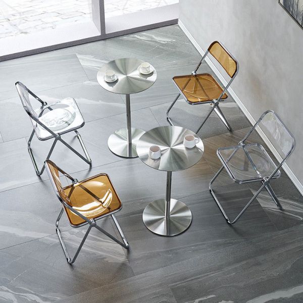 Metal Durable Round Table With Foldable Dining Chair Simple Outdoor Table and Chairs for Restaurant