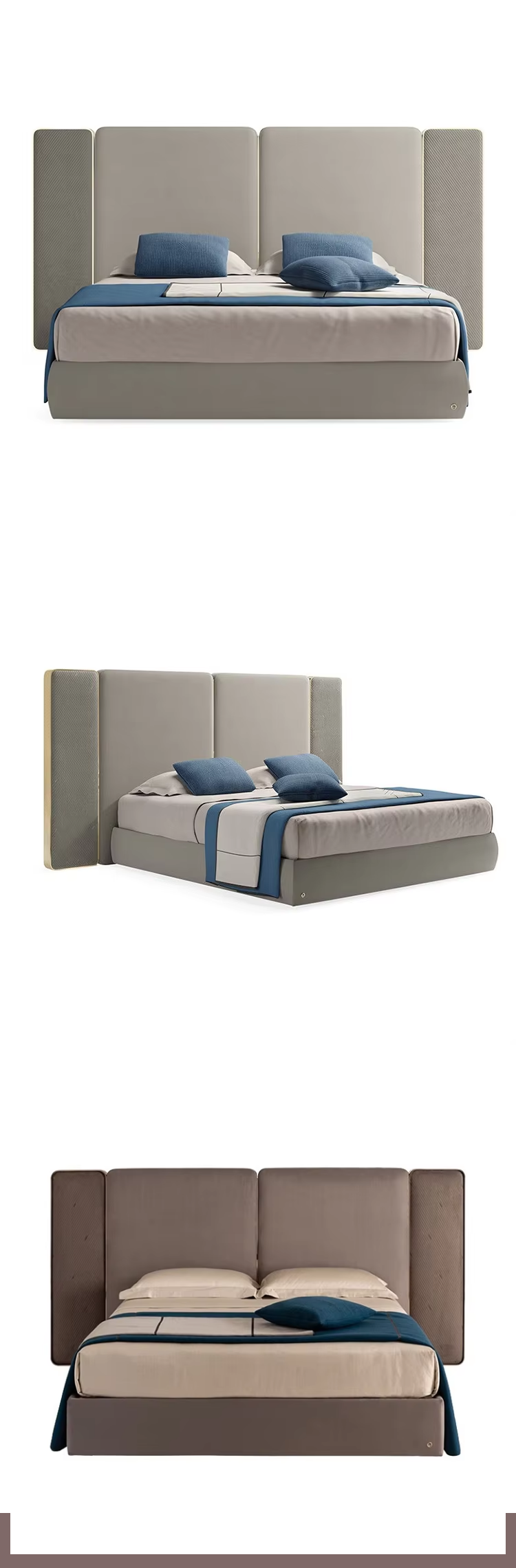 Luxury High Quality Modern King Size Fabric Bed for Villa Home Customization