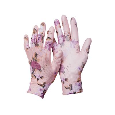 PU Coated Flower Pattern Custom Logo Anti Slip Gardening Work Gloves for Gardening Area