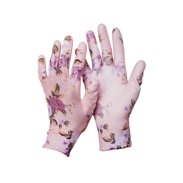 PU Coated Flower Pattern Custom Logo Anti Slip Gardening Work Gloves for Gardening Area