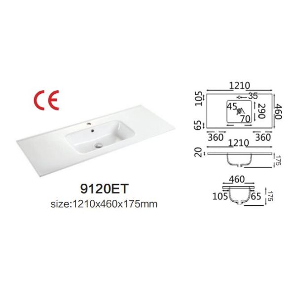 Фарфор раковины Bathroom верхней части тщеты санузла интегрировал 1210X460X175mm
