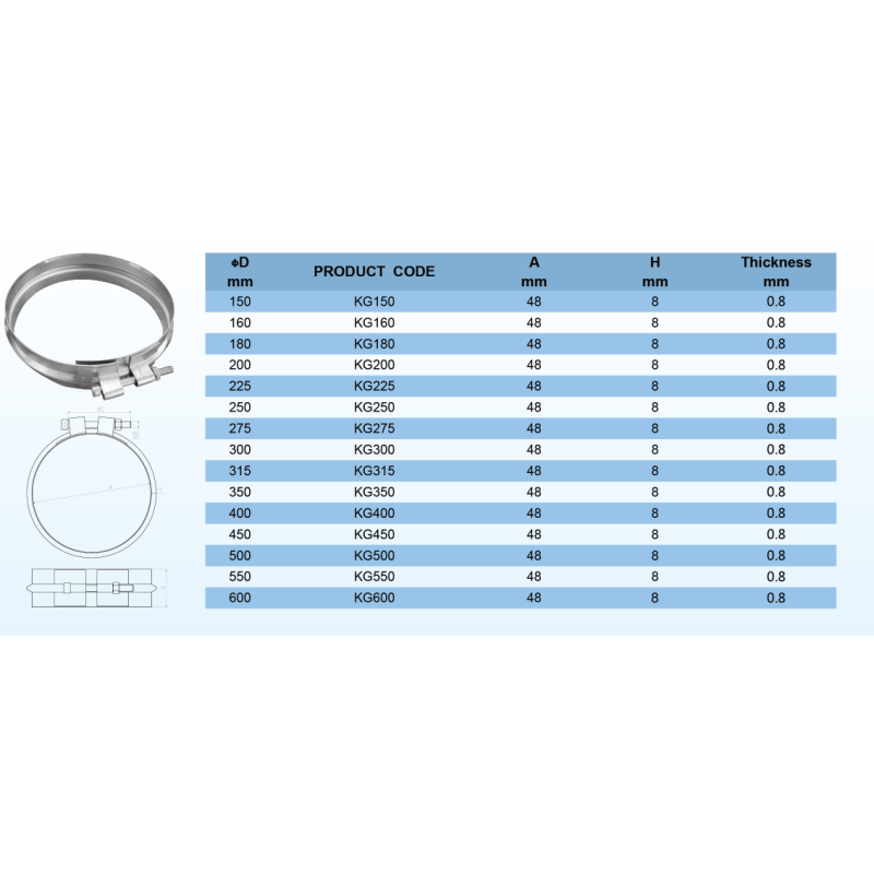 Air Duct Galvanized Steel Clamps 600mm Tension Ring With Bolt Connection