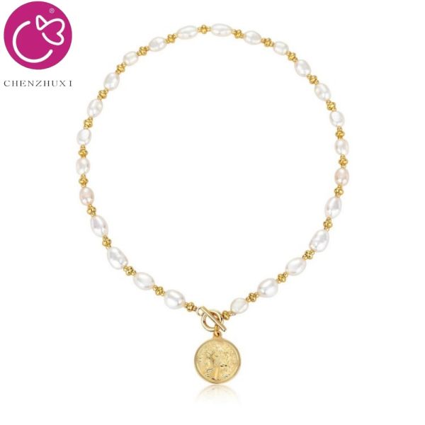 Round -Shaped Buckle Unique Design Clavicle Chain Advanced Gentle Elegant Pearl Necklace Plated Women Necklace
