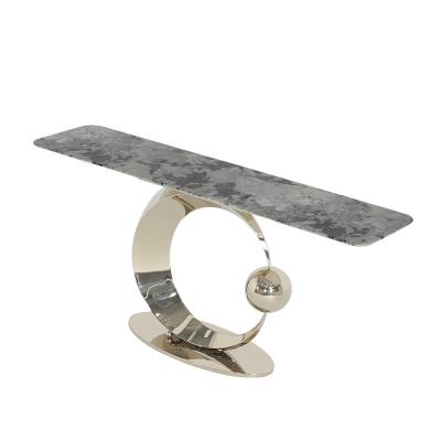 Tabela de console de aço inoxidável Tabela de parede com base de metal de mármore natural brilhante e brilhante
