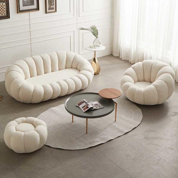 Single Seater Recliner Armchair White Pumpkin Sofa Chair White Fabric Leisure