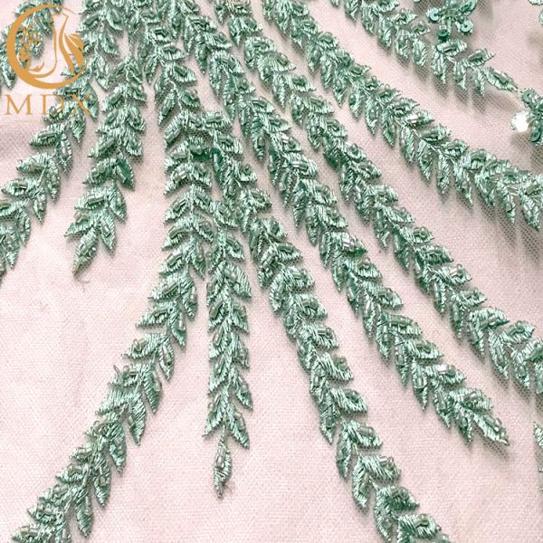 ODM Elegant Green Beaded Dress Bridal Lace Fabric 140Cm Width