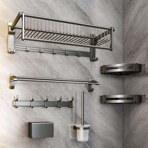 Accessories Toilet Brush Tissue Paper Roll Storage Holders for Bathrooms hang Folding Towel Organizer Dry Rack Set 6 Piece Grey