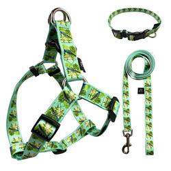 Heavy Duty Collar Leash Harness Set Puppy Adjustable Flower Pattern Pet Lope