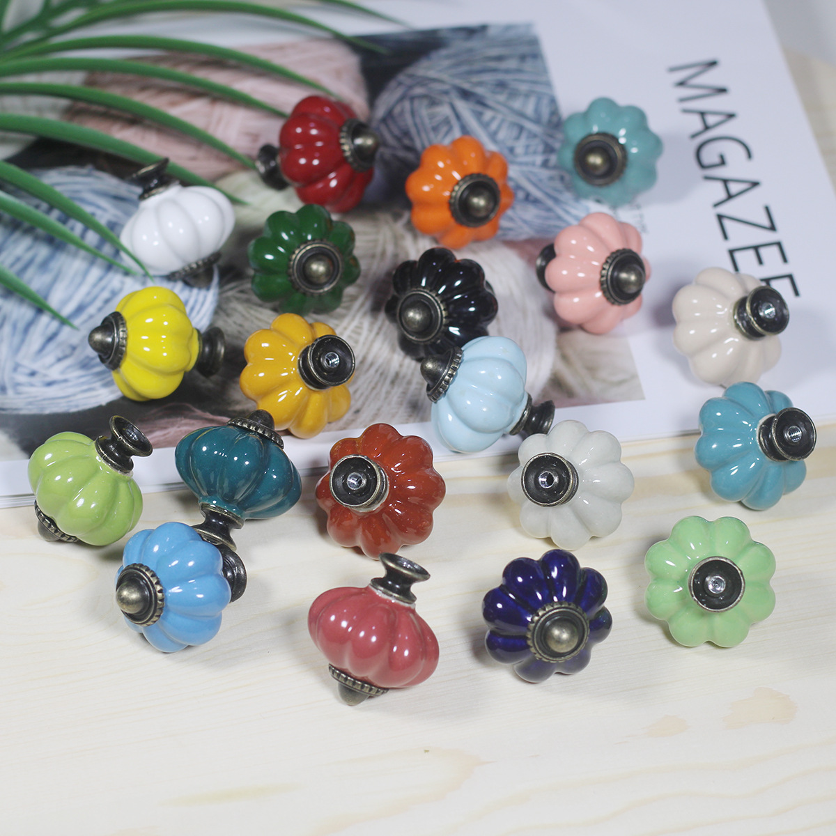 Pumpkin Ceramic Handle Knob Bohemian Style Cartoon Kitchen Bedroom Bathroom Wardrobe Dresser Cabinet Drawer Door Handle