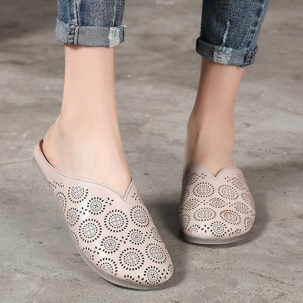 S148 Factory ethnic style flat bottom hollow Baotou sandals retro handmade slippers fashion all-match simple women's