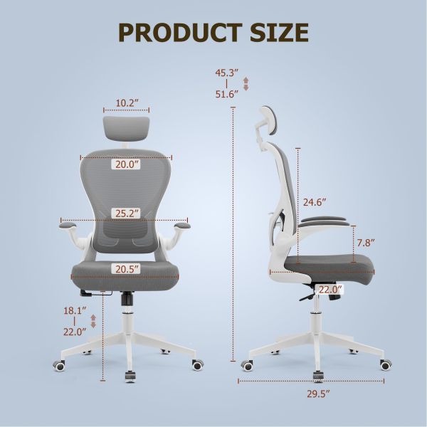 Ergonomic Home Office Desk Chair Customizable Modern Swivel Chair with Flip-up Arms
