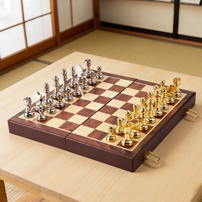 Portable Metal Chess Set with Durable Aluminum Alloy and Foldable Design for