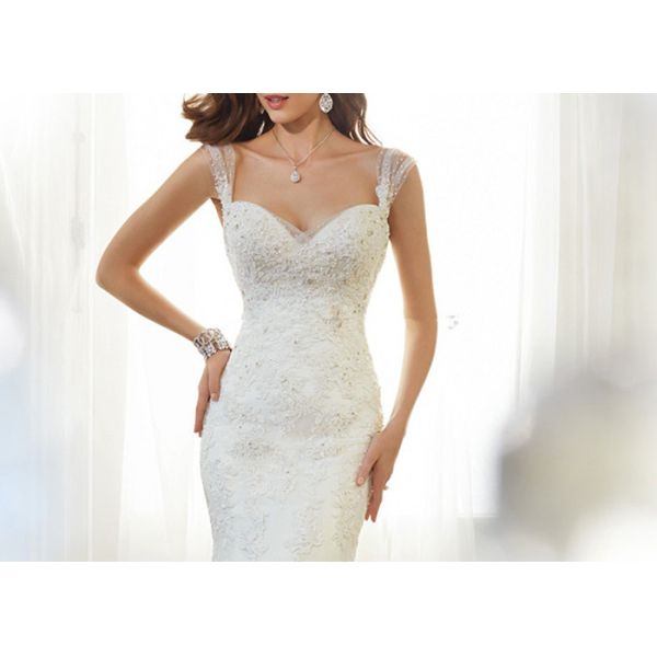 Sling Off White Mermaid Wedding Gown Sweet Heart Backless Sexy Lace Beading Long Tail Dress