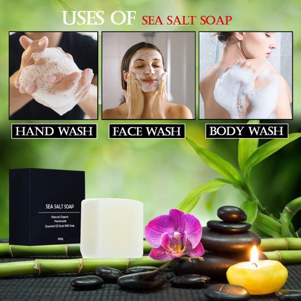 Handmade Goat Milk Sea Salt Face Soap Pimple Pores Mites Removal Acne Treatment