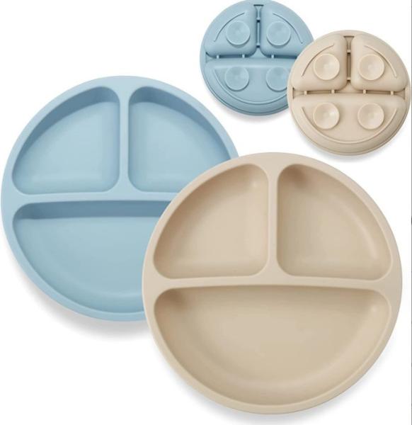 Soft Food Grade Silicone Baby Feeding 3 Divided Plate for Kids Design Style None