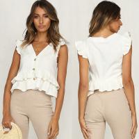 Senhora 100% por atacado do decote em V do algodão do branco da roupa Parte superior