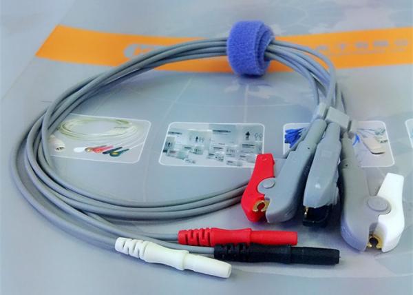 Compatible Din Style Safety 3 Lead Ecg Cable , Grabber AHA Ecg Lead Wires