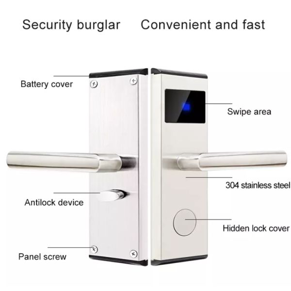 Smart Hotel Door Locks Stainless Steel Case Rfid Card Unlock Tamper Resistant