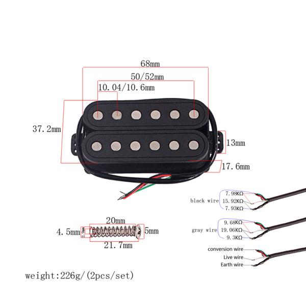 Alnico 5 Carbon Fiber Dual Coil Guitar Pickups For Electric Guitar Four Conductor Wired