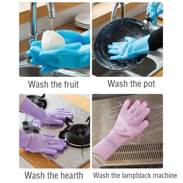 Reusable Oilproof Silicone Washing Gloves For Dishes Harmless