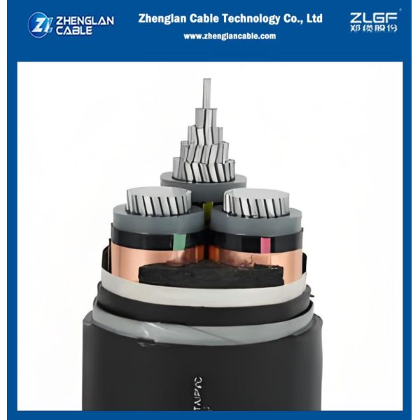 8.7/15kv 3 cœurs de tension moyenne câble de puissance bande de cuivre bande de protection d'acier blindé 3x300mm2 IEC 60502-2
