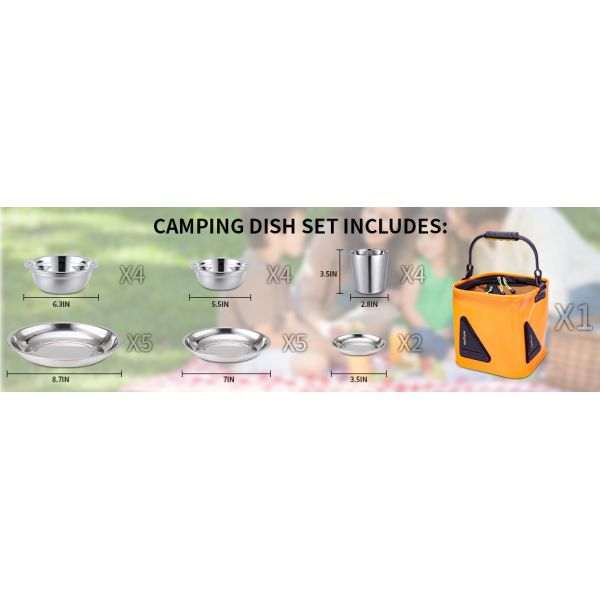 Stainless Steel Camping Plates Cups And Bowls Set. Camping Dish Set, Camping Mess Kits, Dinnerware Set
