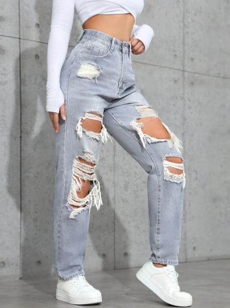 Smoky gray ripped denim pants