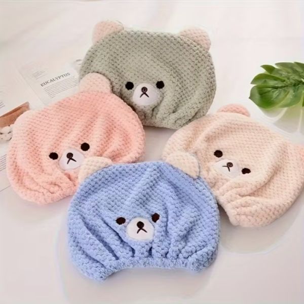 Fast Drying Soft & Lightweight Microfiber Hair Towel with Cute Bear Ears for All Hair Types
