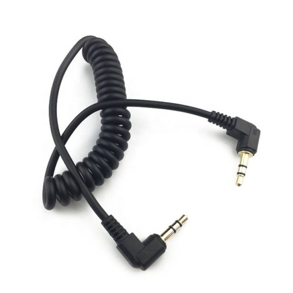 Coiled Spring Male To Male 90 Degree Right Angle 3.5mm Jack to 3.5mm Jack TRS Stereo Audio Cable