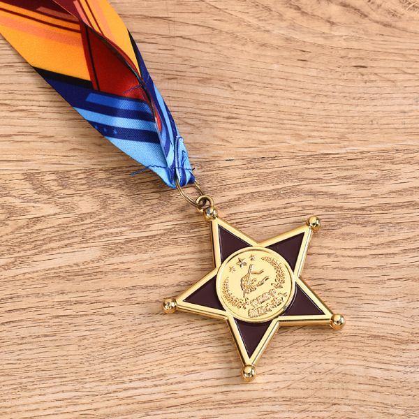 Custom Logo Sports Pentagram Metal Medal Letterpress Printing