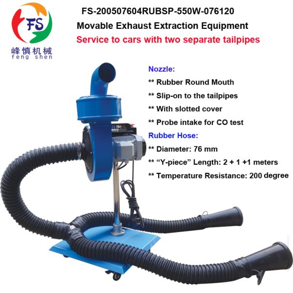 Portable Exhaust Extractor with Dual Nozzles Mobile Fume System for Dual Tailpipe Vehicles