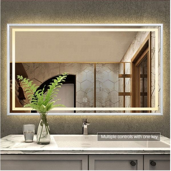 LED Illuminated Minimalist Bathroom Mirror Framed Frosted Edge Bathroom Mirror With Light