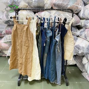 Second Hand Denim Belted Skirt Women Denim Dress Second Hand Fashionable Style