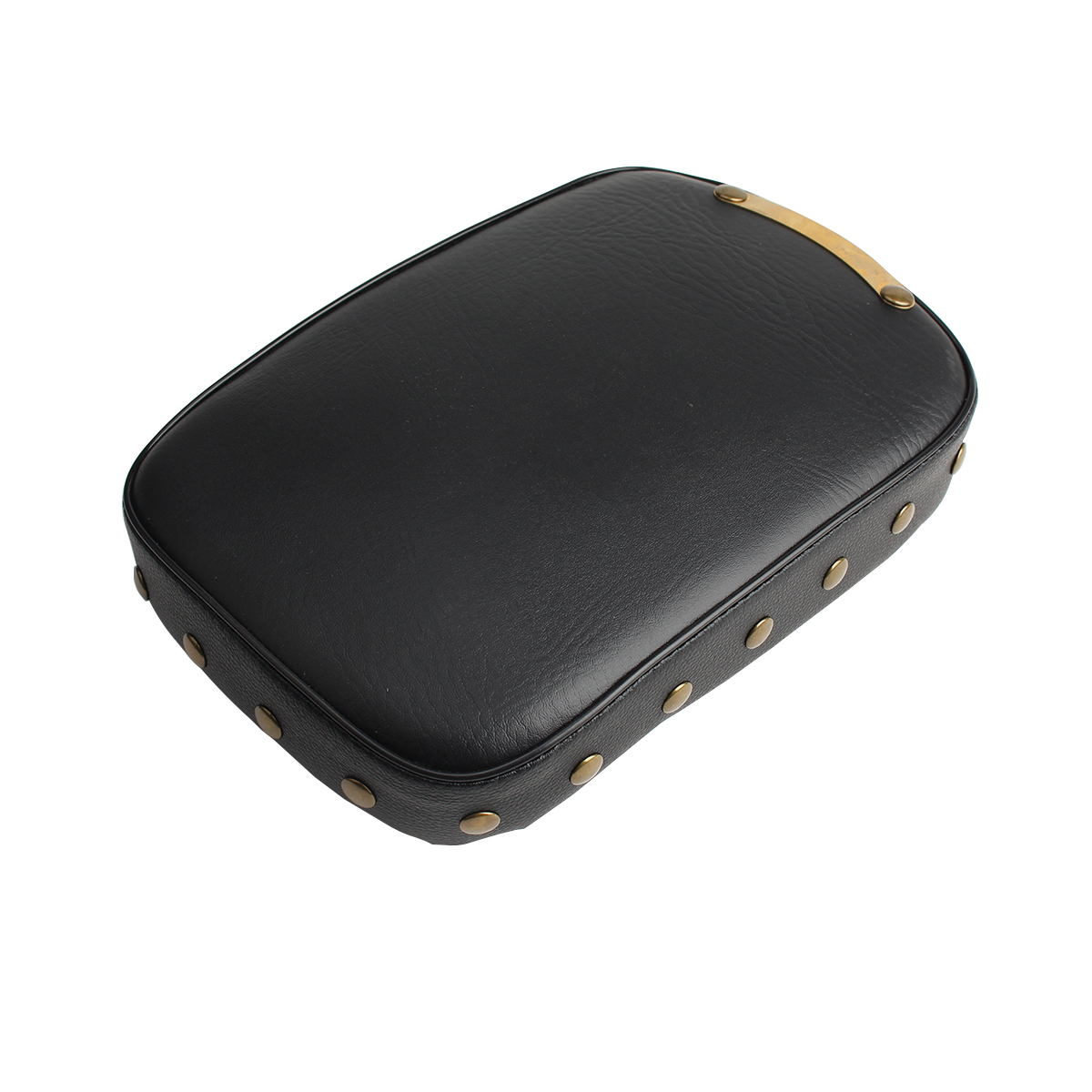 Motorcycle seat, black and brown vintage studded rear seat cushion, rear passenger cushion seat, 8 suction cups, for Harley Sportster Dyna Custom Chopper.