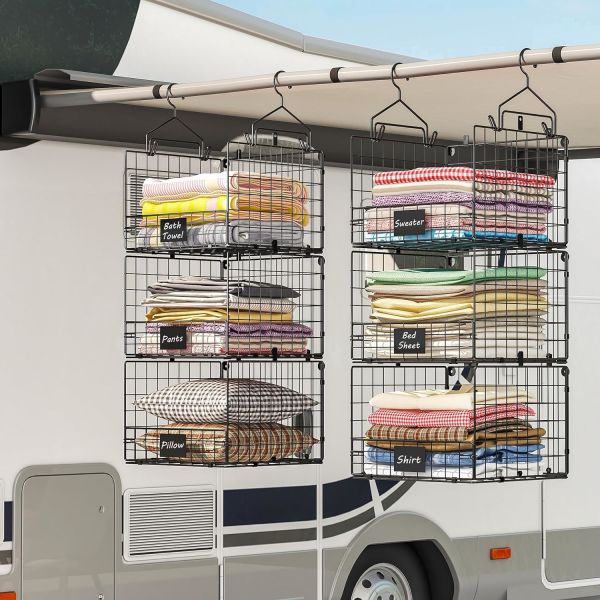 Sonyabecca 3-Tier Hanging Closet Organizer with Name Plate, Clothes Hanging Shelves 5 S Hooks, Wall Mount & Cabinet