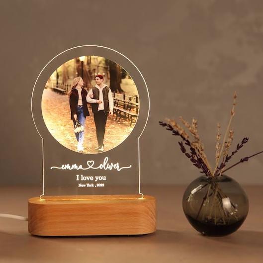 wooden  Night Light stand with Your Photo Romantic Gift for Couples  Gift for Her Anniversary Gift for Him  Engagement Wedding