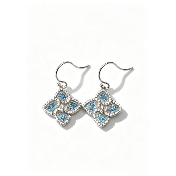 2026 Summer Silver Earrings Sterling CZ Pointy Lucky Four-Leaf Clover Colorful Apple Green +White CZ Suitable for Casual and Formal Events Dangle Earring Hook, Fashion Sterling Silver Earrings