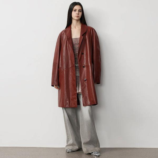 Oversized Casual Suit-style Faux Leather Coat