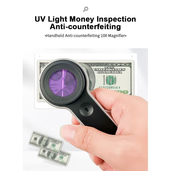 3LED/3UV Light Headband Magnifier 10x Focusing Reading Measuring Professional Vision Screen Handheld