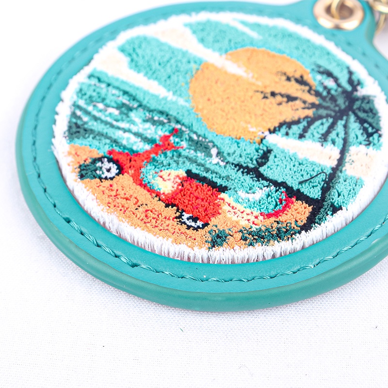 Customized Leather Round High-Quality Keychain Backpack Pendant Embroidery Business Gifts