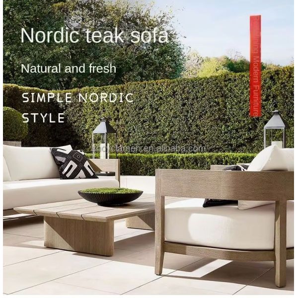 Simple Nordic Outdoor Teak Aluminum Furniture Garden Sofa Chairs Anti Corrosion Anti Cracking